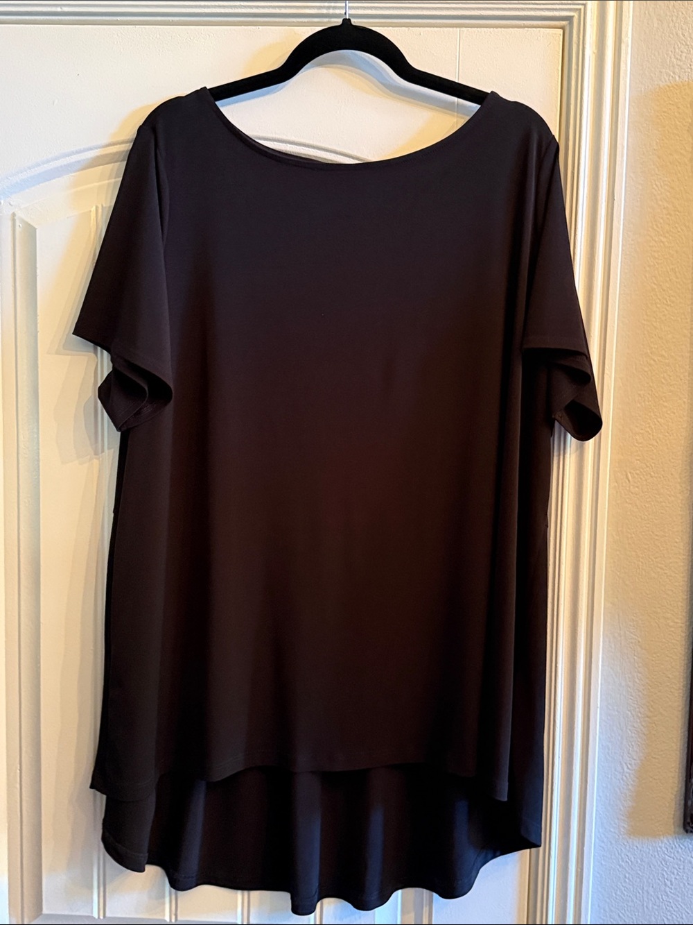 Susan Graver Black Short Sleeve Layered Hem Tunic